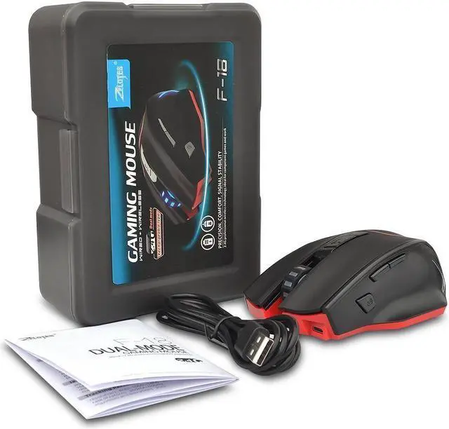 Alt view image 2 of 7 - Zelotes F-18 3200 DPI High-Precision Wired/Wireless Gaming Mouse for PC, MMO FPS, 7-Buttons, rgb LED Lighting (Black)