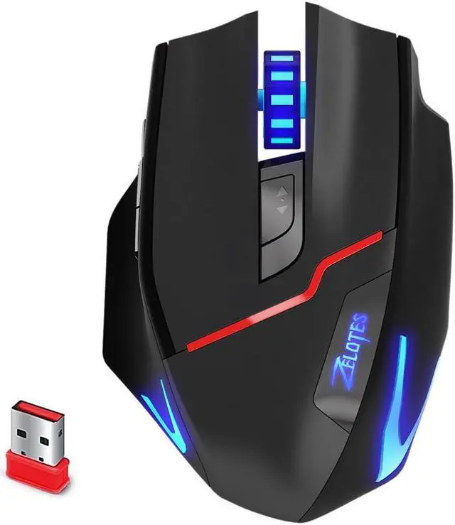 Main image of Zelotes F-18 3200 DPI High-Precision Wired/Wireless Gaming Mouse for PC, MMO FPS, 7-Buttons, rgb LED Lighting (Black)
