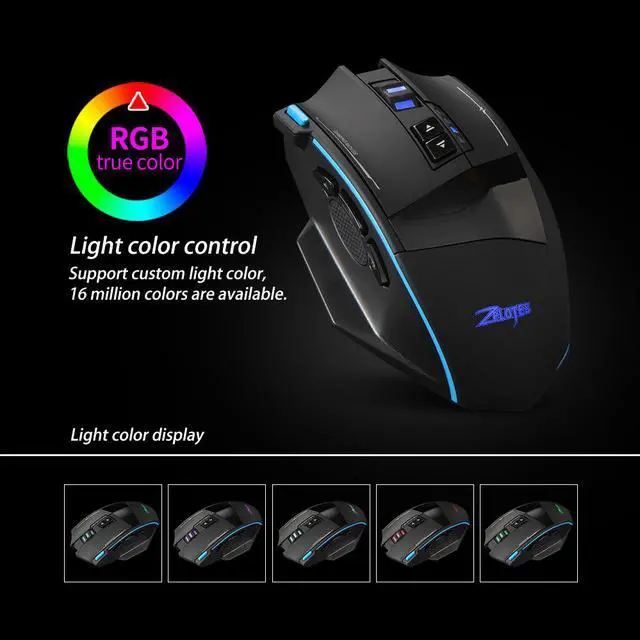 Alt view image 4 of 7 - Jansicotek Wired/Wireless Gaming Mouse: Fastest Gaming Switches - 4800 DPI Optical Sensor - RGB Backlight - 9 Programmable Buttons - Drag-Free Cord