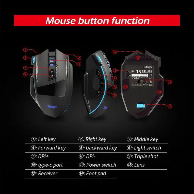 Alt view image 5 of 7 - Jansicotek Wired/Wireless Gaming Mouse: Fastest Gaming Switches - 4800 DPI Optical Sensor - RGB Backlight - 9 Programmable Buttons - Drag-Free Cord