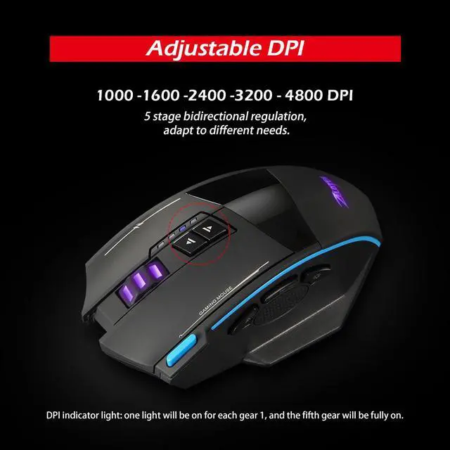 Alt view image 7 of 7 - Jansicotek Wired/Wireless Gaming Mouse: Fastest Gaming Switches - 4800 DPI Optical Sensor - RGB Backlight - 9 Programmable Buttons - Drag-Free Cord