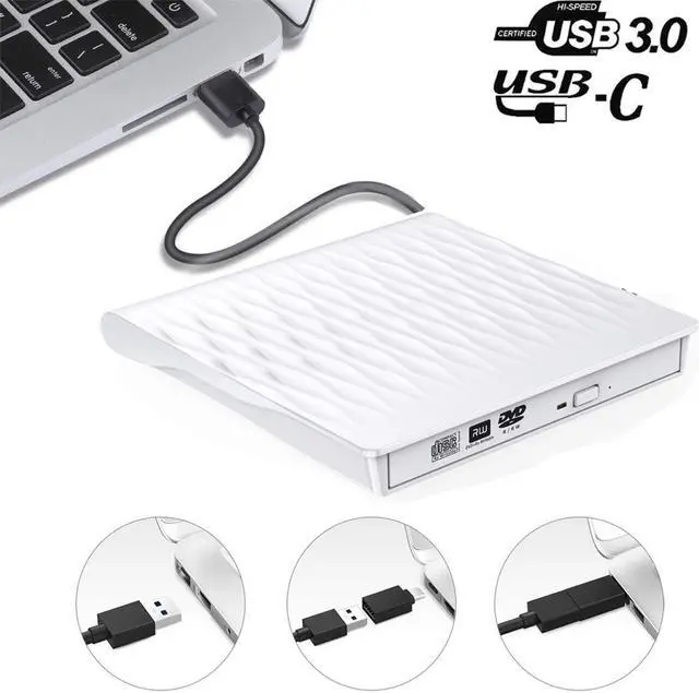 Alt view image 5 of 7 - Jansicotek External DVD Drive USB 3.0/Type-C Portable Pop-up CD/DVD+/-RW Burner Player USB C Superdrive CD ROM for Laptop Mac MacBook Pro Air Windows Desktop PC (SLS01), White