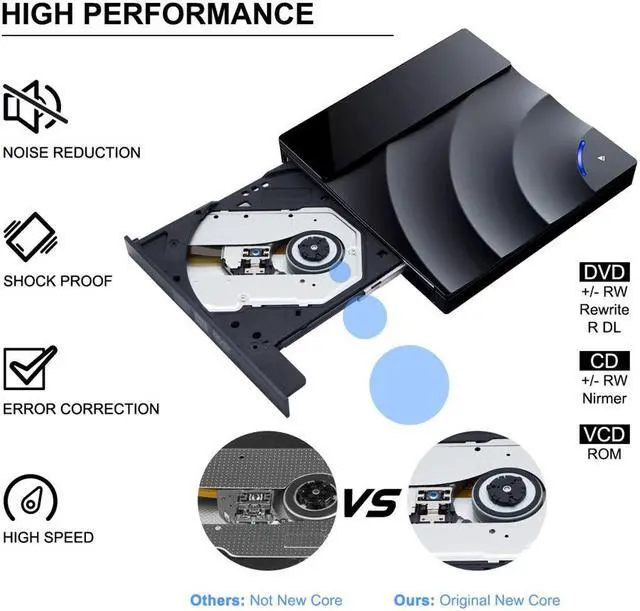 Alt view image 4 of 7 - Jansicotek External CD DVD Drive USB 3.0 Type-C Portable CD/DVD ROM +/-RW Optical Drive Player Reader Writer Burner with Touch Sensitive Button for Laptop Desktop PC, MacBook Pro/ Air, iMac