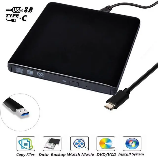 Main image of Jansicotek Aluminum External DVD Drive USB 3.0/Type-C Portable Pop-up CD/DVD+/-RW Burner Player USB C Superdrive CD ROM for Laptop Mac MacBook Pro Air Windows Desktop PC (XD058), Black