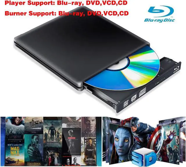 Alt view image 2 of 7 - Aluminum External Blu-Ray Burner Drive, USB 3.0/Type-C Portable CD/DVD +/-RW Drive Slim Optical Burner Writer Rewriter, High Speed Data Transfer for Laptop Notebook Desktop PC MAC OS Windows , Black