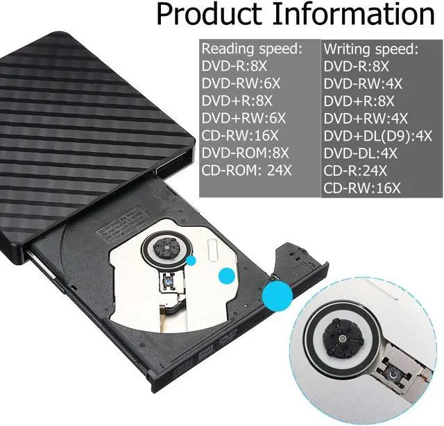 Alt view image 2 of 7 - USB 3.0/USB-C DVD Drives Optical Drive External DVD RW Burner Writer Recorder Slot Load CD ROM Player for Apple Macbook Pro Laptop PC Hot