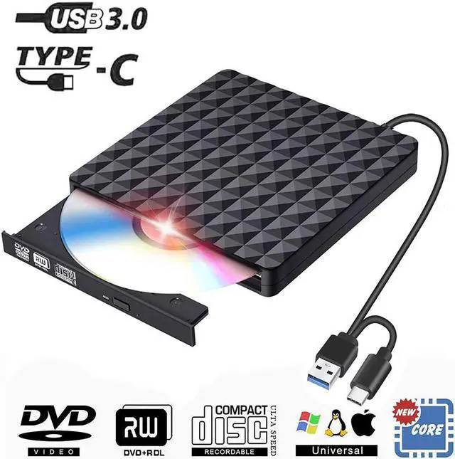Main image of Diamond Pattern External CD/DVD Drive for Laptop, USB-C/USB3.0 Portable DVD CD+/-RW Drive Slim DVD/CD ROM Rewriter Burner Writer, High Speed Data