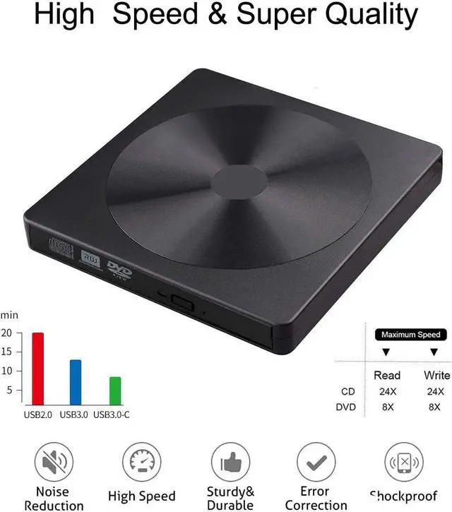 Alt view image 2 of 7 - Jansicotek YX-008 External CD DVD Drive USB 3.0 Type-C Portable CD/DVD ROM +/-RW Optical Drive Player Reader Writer Burner  for Laptop Desktop PC, MacBook Pro/ Air, iMac