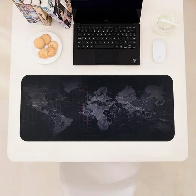 Alt view image 6 of 7 - Extended Large Size, Gaming Mouse Pad, Non-Slip Rubber Base, Large Size Desk Pad, Black World Map & Color Sewn (Black, XL Size 31.50 X 11.81X 0.08inch)