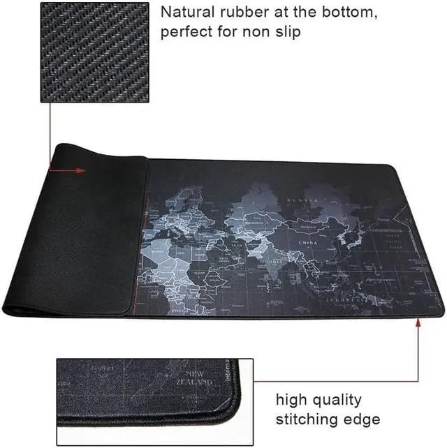 Alt view image 6 of 7 - Gaming Mouse Pad Extended Mouse Map Mat (World Map 35.5"x15.8"inch,2mm),Nonslip Base, Thick, Comfy, Waterproof and Foldable Mat for Desktop, Computer, Laptop, Keyboard, Consoles, Black