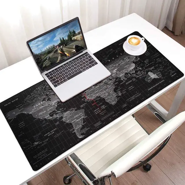 Alt view image 2 of 7 - Gaming Mouse Pad Extended Mouse Map Mat (World Map 35.5"x15.8"inch,2mm),Nonslip Base, Thick, Comfy, Waterproof and Foldable Mat for Desktop, Computer, Laptop, Keyboard, Consoles, Black