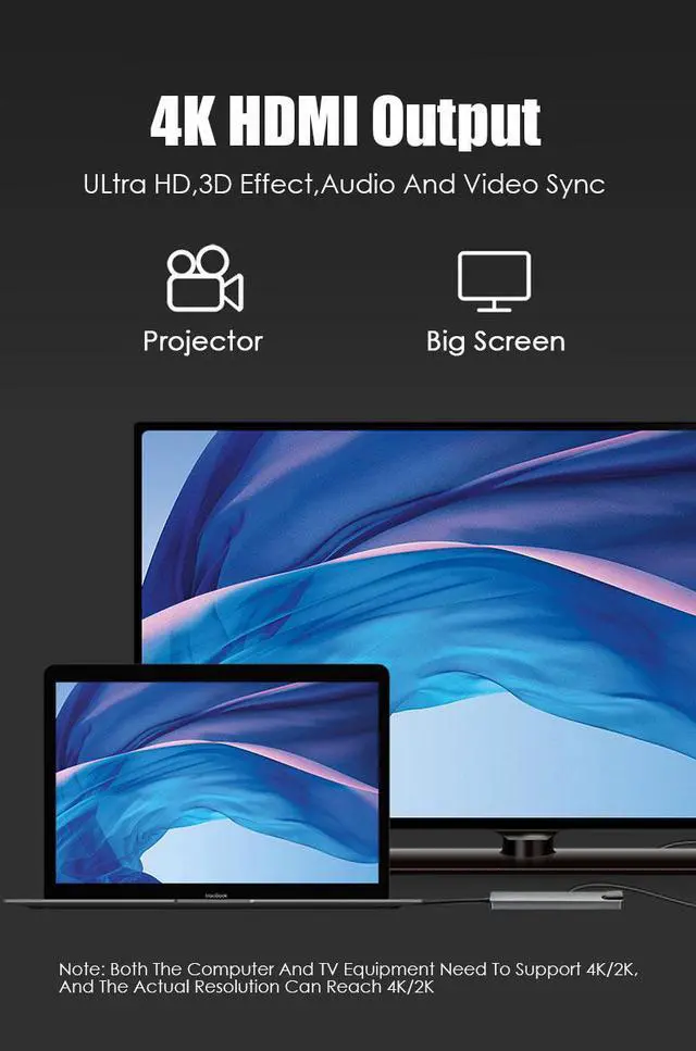 Alt view image 3 of 8 - USB C Hub, 8-in-1 USB C Adapter with 4K USB C to HDMI,Type-C Data Port, USB C Charging, USB3.0/USB2.0, SD/TF Card Reader, RJ45 Ethernet, USB C Dock Compatible Apple MacBook Pro 13/15