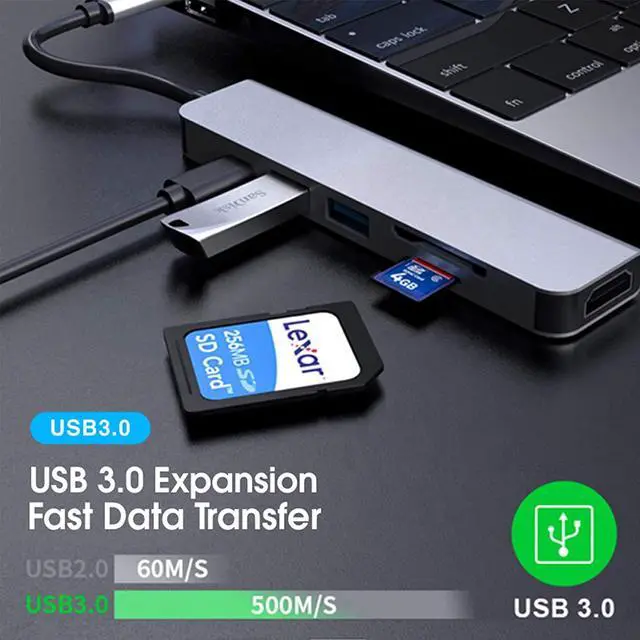 Alt view image 5 of 7 - USB C Hub 4K, USB Type C 6-in-1 Adapter with 4K HDMI, 87W Power Delivery, 2 USB 3.0, Micro/SD Card Readers, Thunderbolt 3 Compatible with iPad Pro 2020, MacBook Pro, Chromebooks and More