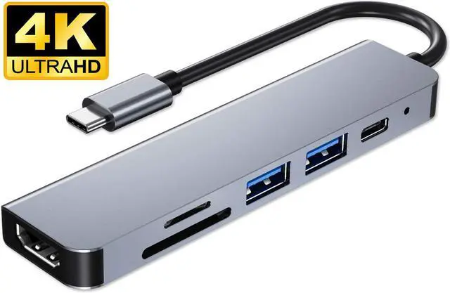 Main image of USB C Hub, 6-in-1 USB Type C Hub Adapter with 4K HDMI-Compatible Port ,2 USB 3.0 Ports, SD&Micro SD Card, PD Charging Lightweight Portable Aluminum Hub for Macbook/Pro and Other Type C Laptops