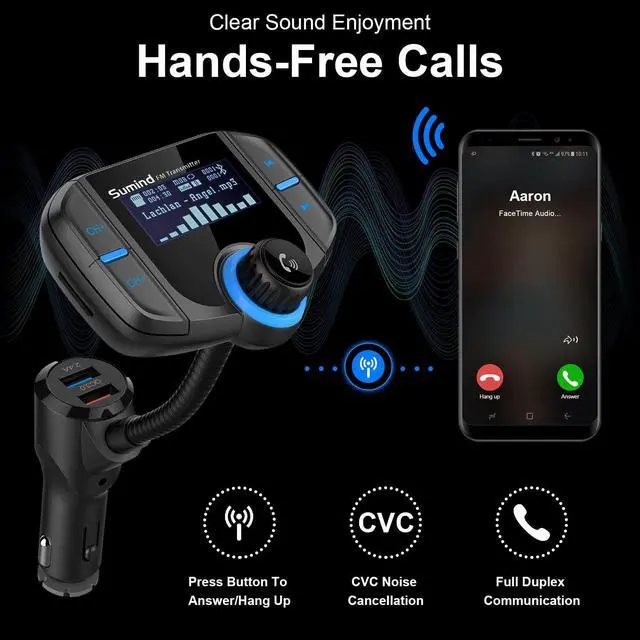 Alt view image 7 of 7 - SmartCharge BT70 Bluetooth FM Transmitter with 1.7 Inch led Display, Wireless Audio Adapter and Receiver, Car Charger Bluetooth FM Transmitter for Car