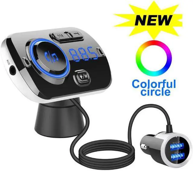 Main image of Jansicotek FM Transmitter for Car, Bluetooth Car Adapter with 7 Colors LED Backlight, Wireless Music Player Radio Transmitter Hands Free Car Kit with QC3.0 Quick Charging Port Support TF Card/AUX