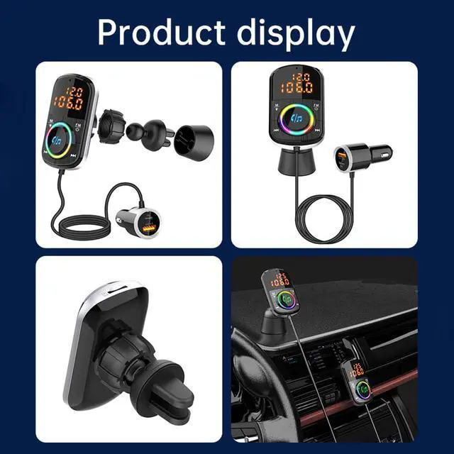 Alt view image 2 of 7 - Jansicotek Bluetooth FM Transmitter for Car, With LED Backlit and QC3.0/18W Quick Charger Wireless Bluetooth Car FM Radio Adapter, MP3 Music Player, Hands-Free Calls with USB3.0 Port+USB-C, TF Card