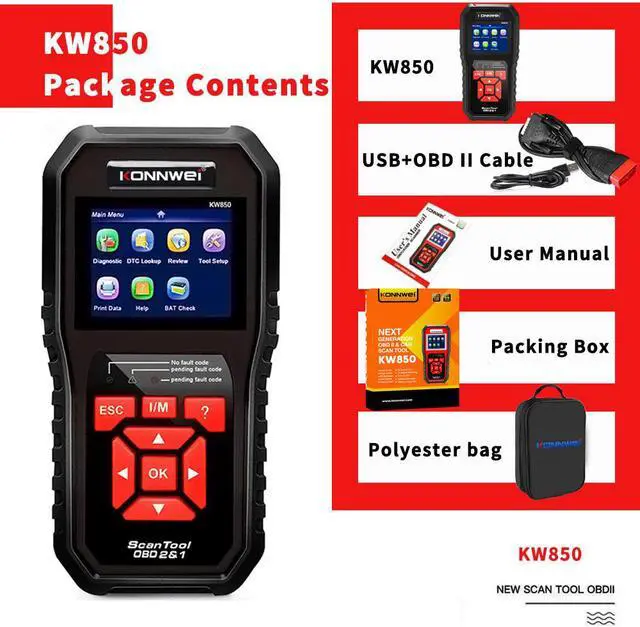 Alt view image 2 of 8 - OBD2 Scanner [KW850] Car Code Reader Scan Tool Auto OBD2 Scanner Professional Mechanic OBDII Diagnostic Tool Code Reader Tools for Check Engine Light--for All OBDII Protocol Cars Since 1996 - Black