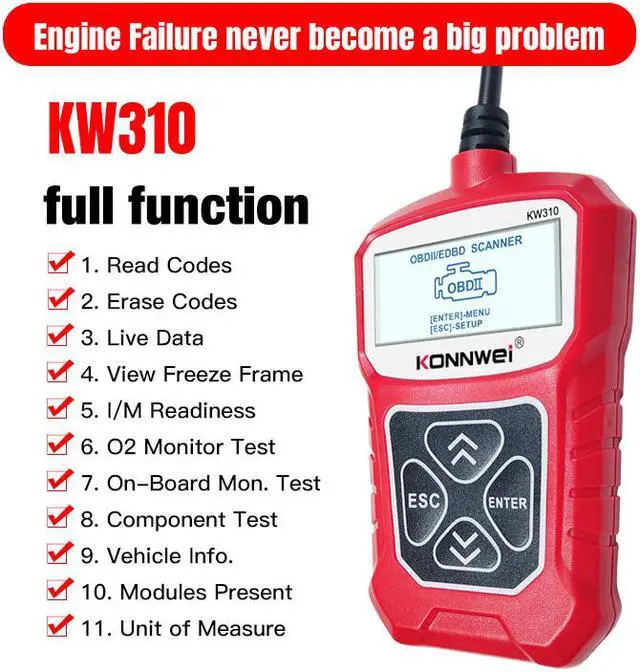 Alt view image 2 of 7 - OBD2 Scanner [KW310] Car Code Reader Scan Tool Auto OBD2 Scanner Professional Mechanic OBDII Diagnostic Tool Code Reader Tools for Check Engine Light--for All OBDII Protocol Cars Since 1996