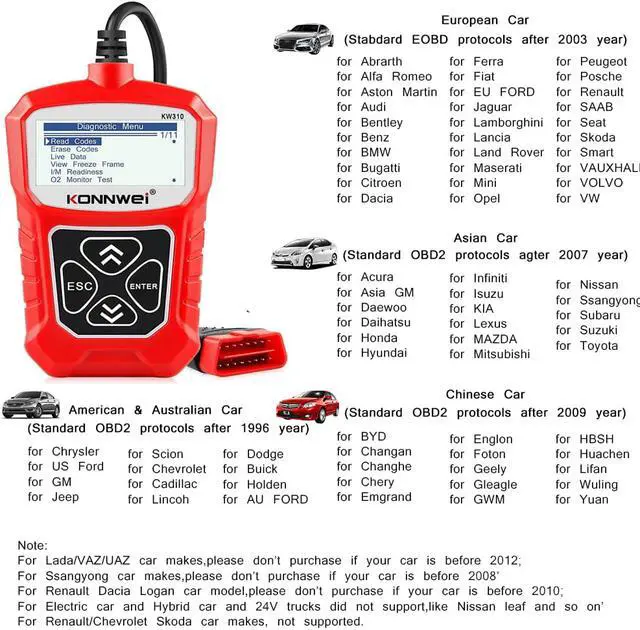 Alt view image 7 of 7 - KW310 OBD2 Scanner Professional OBD II Auto Fault Code Reader Automotive Check Engine Light Diagnostic EOBD Scan Tool for All OBDII Protocol Cars Since 1996