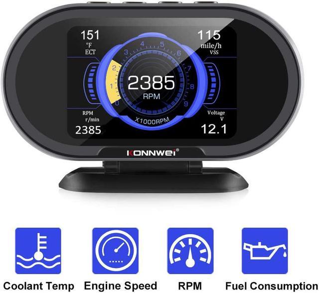 KW206 Universal Car OBD2 HUD Head Up Display Digital Speedometer OBDII  EUOBD with Speedometer Tachometer Water Temperature Fuel Pressure Tester  for All 1996 and Newer Cars 