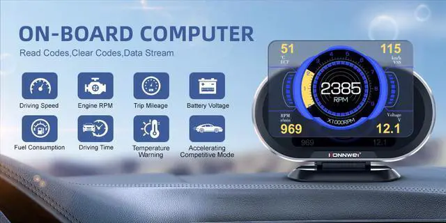 Alt view image 6 of 7 - KW206 Car Universal OBD2 Gauge HUD Head Up Display Support Digital Meter RPM Gauge All in One Automotive Trip Computer Smart OBD Speedometer Tachometer Water Temperature Fuel Pressure Tester