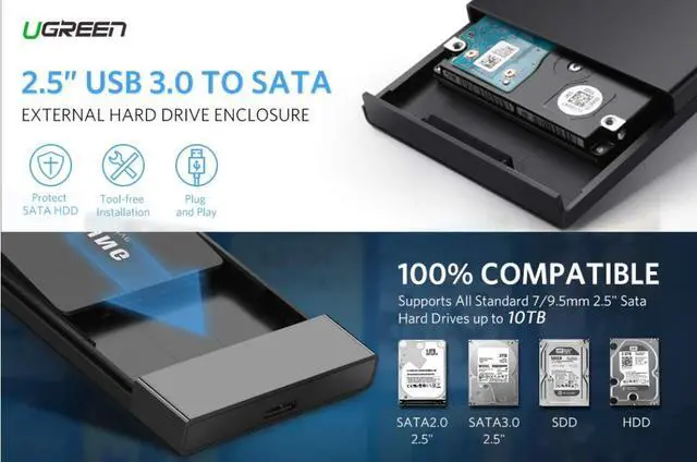 Alt view image 5 of 7 - 2.5" Hard Drive Enclosure, USB C 3.1 Gen 2 to SATA III for 2.5 Inch SSD & HDD 9.5mm 7mm External Hard Drive Case Support Max 6TB [Support UASP SATA III]  Compatiable for WD, Seagate, Toshiba, Samsung