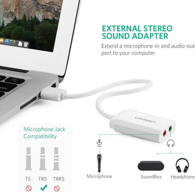 Alt view image 5 of 7 - Jansicotek  USB External 3D Stereo Sound Adapter for Windows and Mac. Plug and Play No Drivers Needed. (White)
