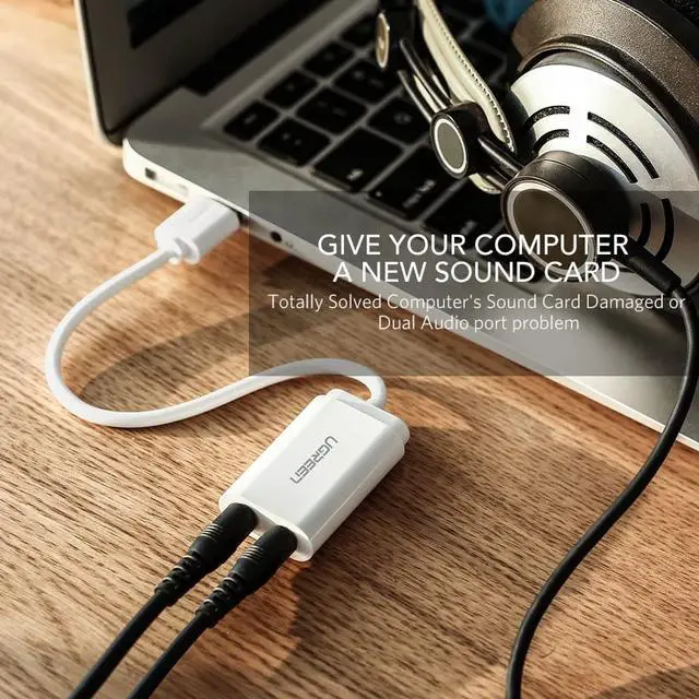 Alt view image 3 of 7 - USB Sound Card,  3.5mm Sound Card External USB Audio Adapter, External Stereo Sound Adapter Compatible with PC Windows,MAC, Linux, Laptops, Desktops, PS5. Plug and Play No Drivers Needed, White