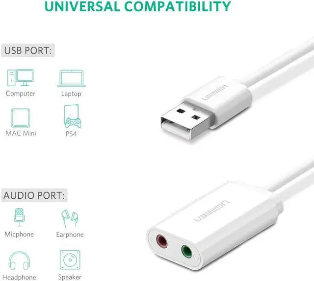 Alt view image 7 of 7 - USB Sound Card,  3.5mm Sound Card External USB Audio Adapter, External Stereo Sound Adapter Compatible with PC Windows,MAC, Linux, Laptops, Desktops, PS5. Plug and Play No Drivers Needed, White