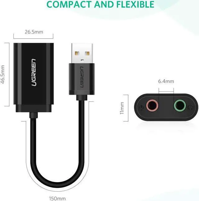 Alt view image 5 of 7 - USB-A 3.5mm TRS Microphone to USB 2.0 Stereo Audio External Sound Card Adapter for PC and Mac. USB Sound Card Adapter for Computer or Laptop Convert USB Input to 3.5mm TRS Headphone or Mic Jack, Black
