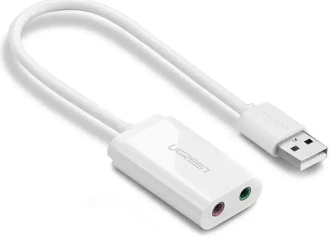 Main image of Jansicotek USB External Sound Card Adapter 2 in 1 USB to 3.5mm Headphone and Microphone Jack Audio Adapter Mic Stereo Sound Card for Windows, Mac, Linux, PC, Laptops, Desktops, PS4, PS5 (White)