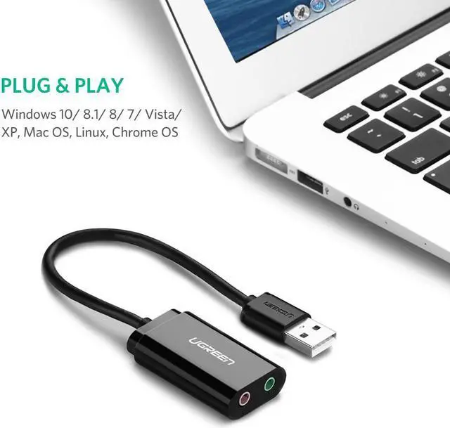 Alt view image 3 of 7 - Jansicotek USB Audio Adapter External Stereo Sound Card with 3.5mm Headphone and Microphone Jack for Windows Mac Linux PC Laptops Desktops PS5 (Black)