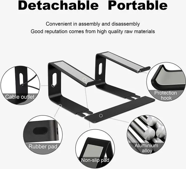 Alt view image 3 of 7 - Jansicotek Laptop Stand, Adjustable Aluminum Ergonomic Detachable Portable Desktop Holder,Compatible with MacBook Air Pro, Dell XPS, Lenovo More 10-15.6" Laptops & Tablet, Black