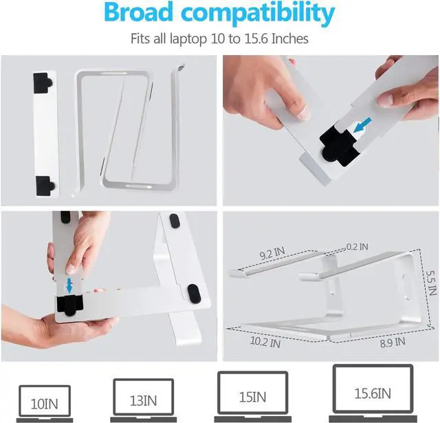 Alt view image 6 of 7 - Jansicotek Laptop Stand, C08LS Adjustable Laptop Stand for Desk, Aluminum Computer Stand, Detachable Laptop Riser Stand Compatible with MacBook Air Pro, Dell, Hp and More 10-16" Laptops-Silver