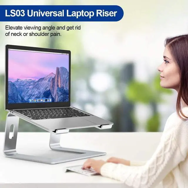 Alt view image 7 of 7 - Jansicotek Laptop Stand, Adjustable Aluminum Ergonomic Detachable Portable Desktop Holder,Compatible with MacBook Air Pro, Dell XPS, Lenovo More 10-15.6" Laptops & Tablet, Silver