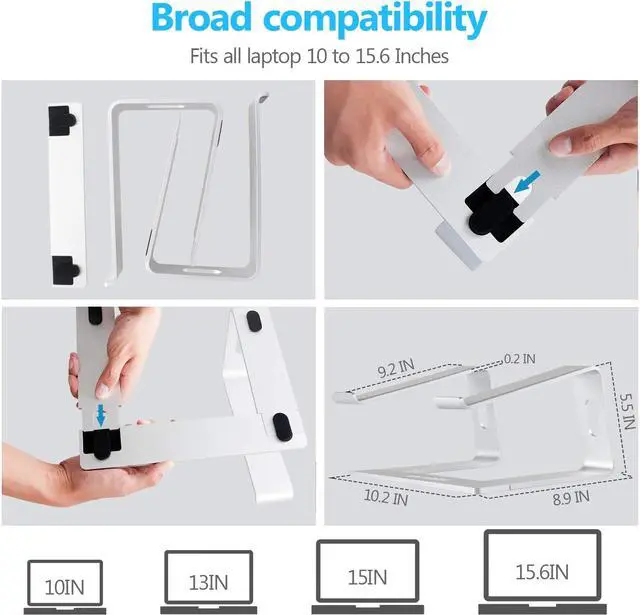 Alt view image 4 of 7 - Jansicotek Laptop Stand, Adjustable Aluminum Ergonomic Detachable Portable Desktop Holder,Compatible with MacBook Air Pro, Dell XPS, Lenovo More 10-15.6" Laptops & Tablet, Silver