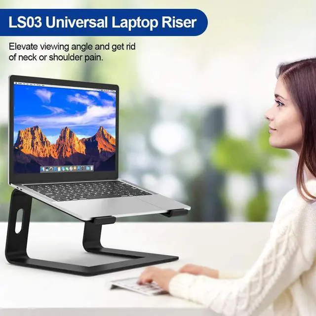 Alt view image 7 of 7 - Jansicotek Laptop Stand, Ergonomics Aluminum Laptop Riser, Detachable Computer Stand, Adjust Laptop Holder Stand for Macs and laptops ,Black