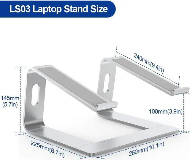 Alt view image 2 of 7 - Jansicotek Laptop Stand, C08LS Adjustable Laptop Stand for Desk, Aluminum Computer Stand, Detachable Laptop Riser Stand Compatible with MacBook Air Pro, Dell, Hp and More 10-16" Laptops-Silver