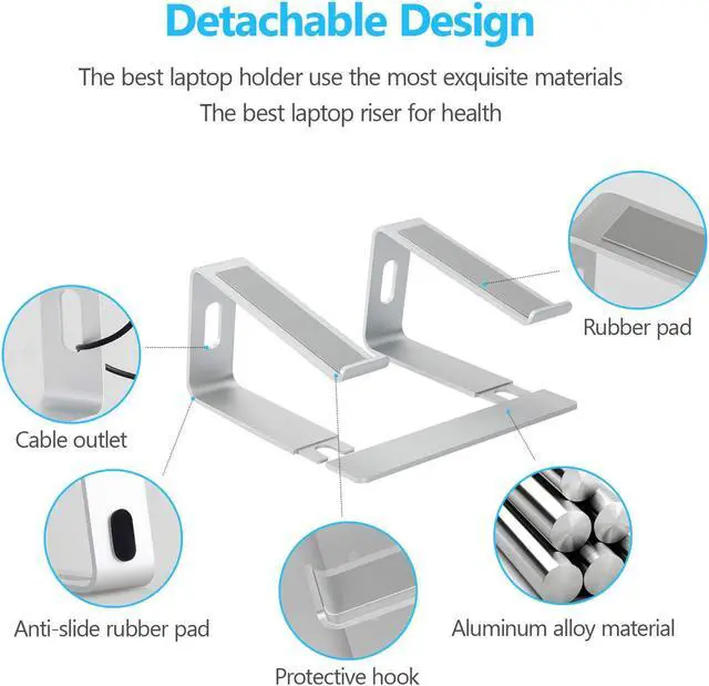Alt view image 3 of 7 - Jansicotek Laptop Stand, C08LS Adjustable Laptop Stand for Desk, Aluminum Computer Stand, Detachable Laptop Riser Stand Compatible with MacBook Air Pro, Dell, Hp and More 10-16" Laptops-Silver