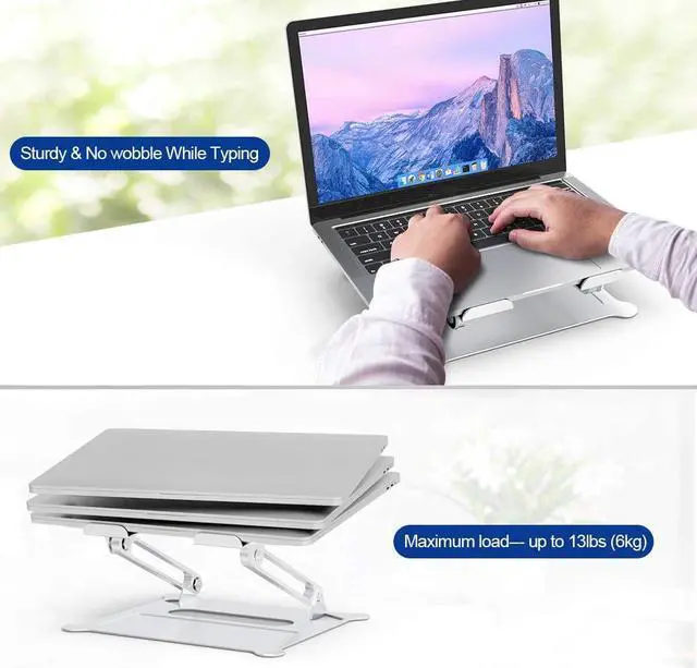 Alt view image 7 of 7 - Laptop Stand, Jansicotek Laptop Riser - [Foldable] Ergonomic Aluminum Computer Desk Holder Compatible with MacBook, Air, Pro, Dell XPS, HP and More 10" - 17" Notebook - Sliver