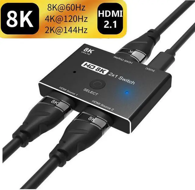 Main image of 2 Sources to 1 Display Ultra HD 8K Switcher, Ultra HD 8K Switcher HDMI-Compatible 2.1 Switch Splitter 2 in 1 Out 8K@60Hz 4K@120Hz High Speed 48Gbps Switch Adapter for PS4 TV Box HDTV Xbox Projector
