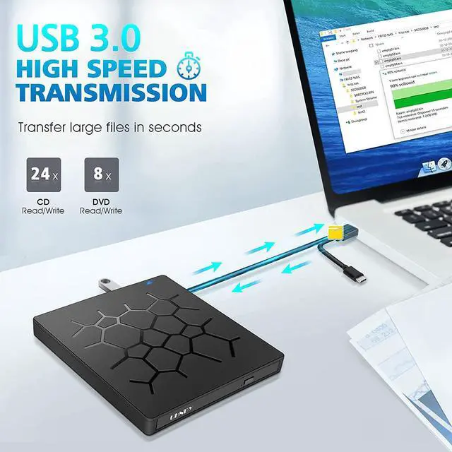 Alt view image 6 of 7 - 2022 New External USB 3.0/Type-C Portable CD/DVD Player Burner for Laptop DVD Drive Reader Writer Burner with 4 USB Ports and 2 SD Card Slots Compatible with Laptop Desktop PC Windows Linux Apple Mac