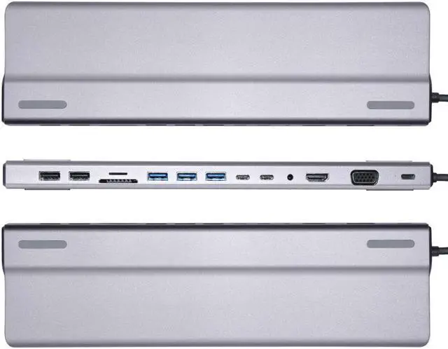 Alt view image 2 of 7 - USB C Docking Station, 14 in 1 Dual Display USB C Hub Multiport Adapter with HDMI, VGA, 87W PD, 3X 5Gbps USB 3.0, 2X USB 2.0, 2X USB-C, Gigablit, SD/TF Card Slot, Audio for MacBook, Surface, Windows