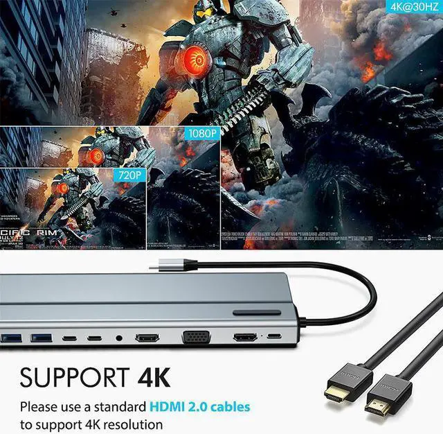 Alt view image 7 of 7 - Docking Station USB C Hub, 14 in 1 Aluminum Dongle Docking Station for New iPad Pro 2018/2019/2020, 4K to HDMI, 87W PD Charging Port, 5 USB-A,2 USB-C, SD/TF Card Reader,3.5mm Audio, Gigablit USB-C Hub