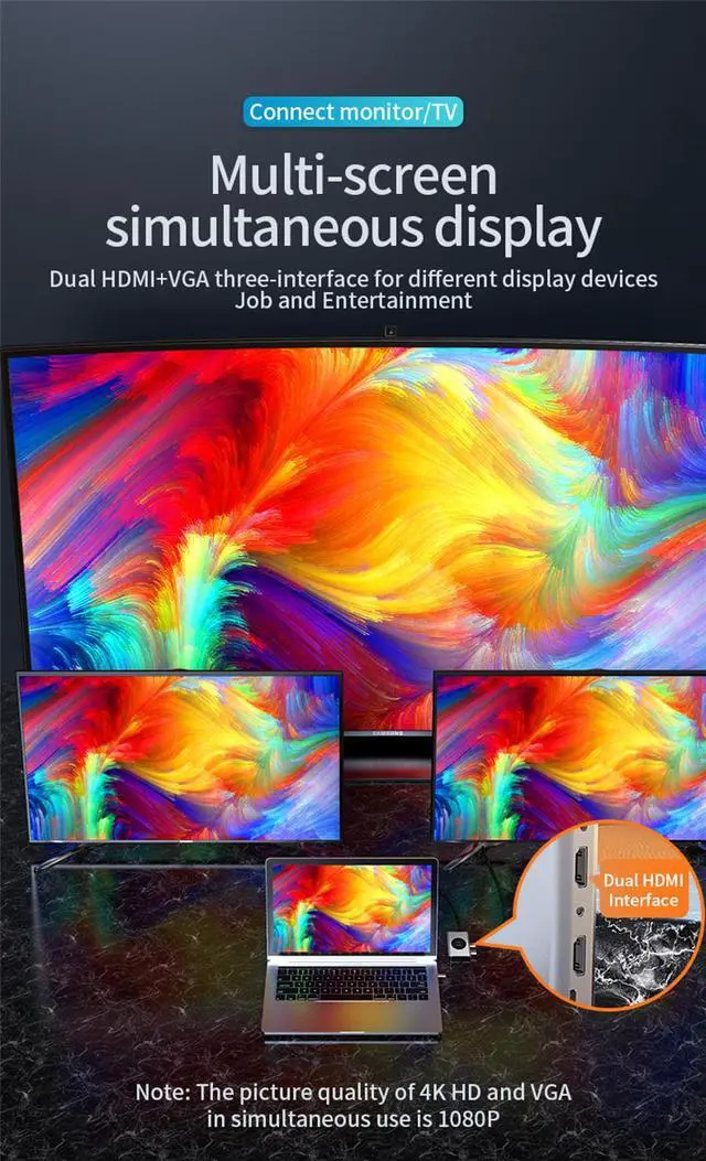 Alt view image 7 of 8 - Docking Station Dual Monitor for MacBook Air & Windows/Thunderbolt 3 Dock, 14 in 1 USB C Hub with 4K Dual HDMI,100W PD,VGA,Gigabit Ethernet, 5USB 3.0, Audio, SD TF Card Reader,Wireless Charging