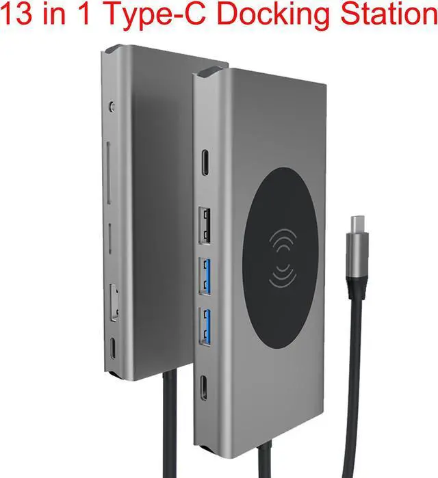 Main image of 13 IN 1 USB C Hub for MacBook, Docking Station USB C Adapter with 100W Power Delivery, 4K HDMI,VGA, USB C and USB3.0 Ports,USB-C Port, SD and TF Card Reader,3.5mm Audio, Ethernet,Wireless Charging