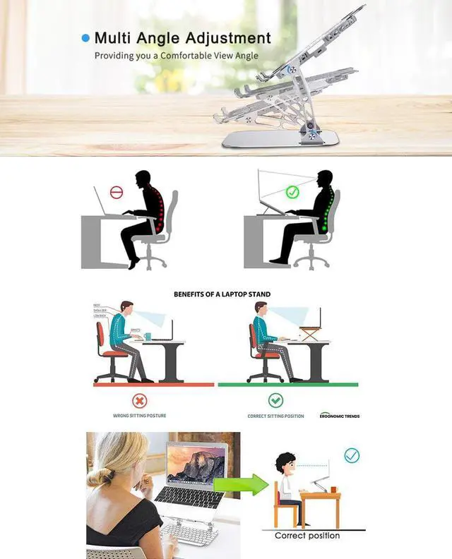 Alt view image 7 of 7 - Tablet Stand, Ergonomic Aluminum Adjustable Computer Stand Tablet Holder with 4 High-speed Cooling Fan, Compatible with MacBook Pro/Air, Dell, Lenovo, HP, Samsung, More 9-13.3" Tablets & Notebook