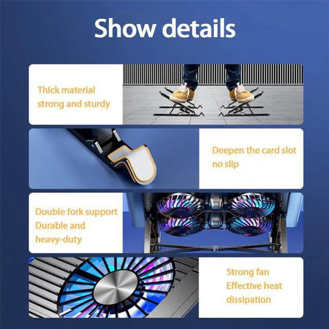 Alt view image 7 of 8 - Ultrabook Tablet Stand with 4 High-speed Cooling Fan, Adjustable Foldable Ergonomic Portable Desktop Holder,Compatible with All 11-17.3 Inches Tablet or Laptop Ultrabook
 MacBook Air Pro, Dell XPS