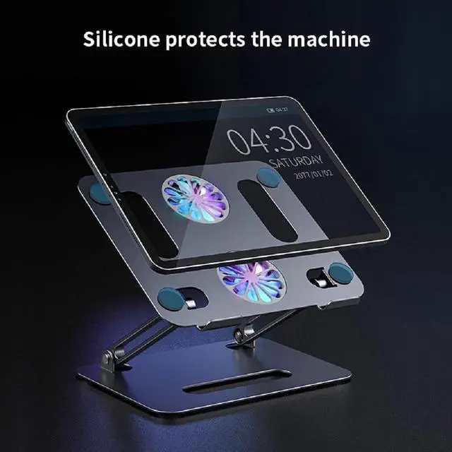 Alt view image 6 of 8 - Laptop Tablet Stand,Aluminum Foldable Computer Stand with Dual High-speed Cooling Fan, Ergonomic Adjustable Laptop Cooling Pad Compatible with All Laptop Tablets 11-17.3" Laptop Tablets MacBook Pro